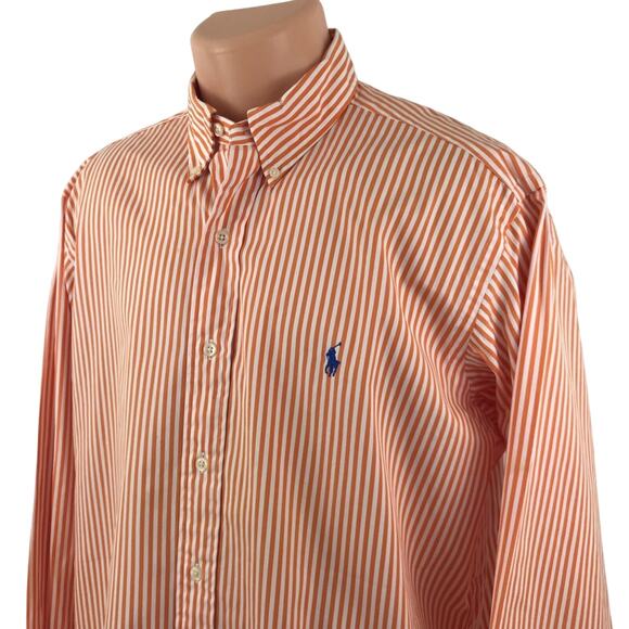 Ralph Lauren Dress Shirt Long Sleeves Orange Pinstripe Size 16 Large - Picture 2 of 8